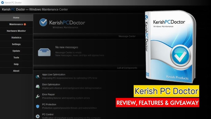 Kerish PC Doctor user interface screenshot showing main dashboard